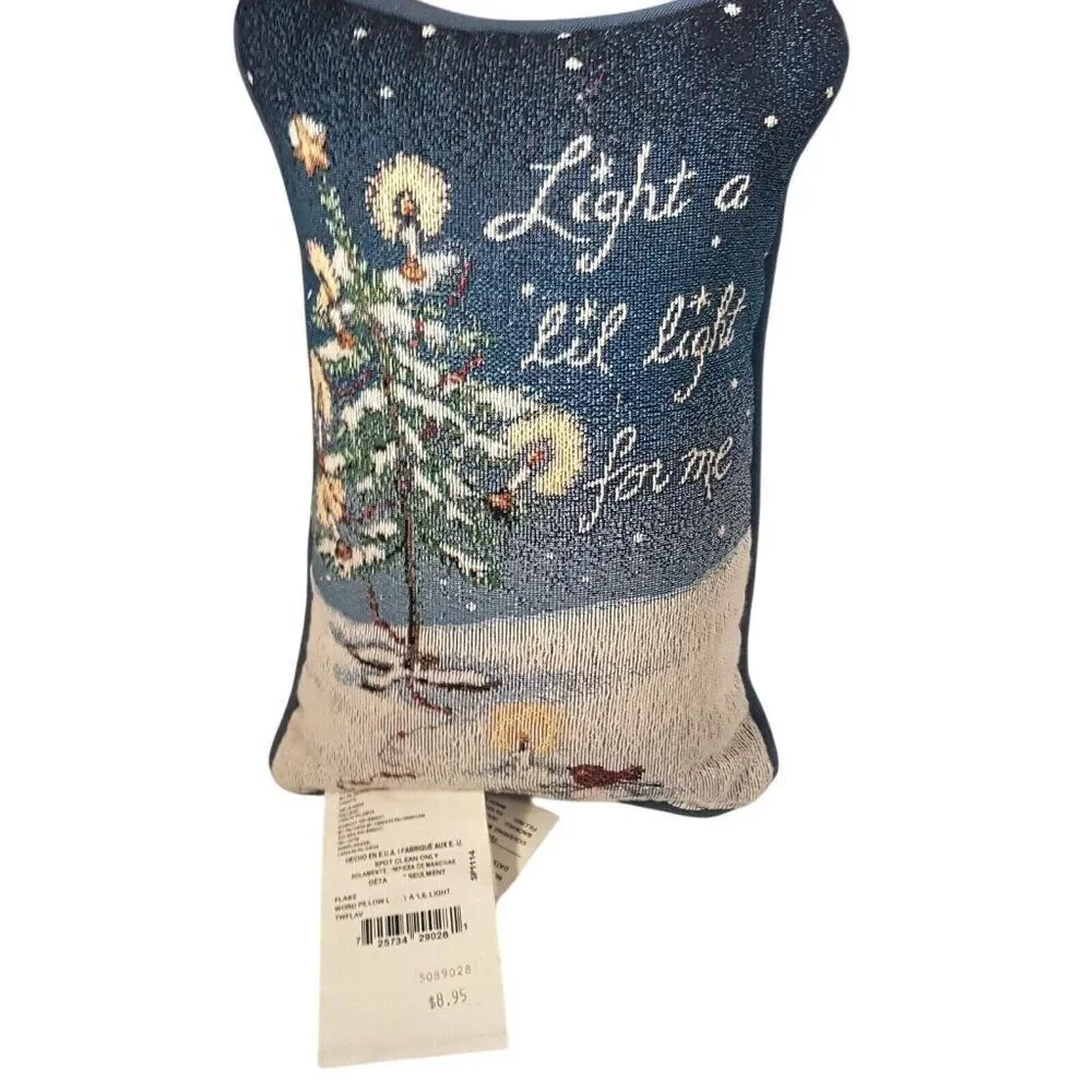 Vintage Goodwin Weavers Tapestry Throw Pillow Light a Lil Light Winter Holiday